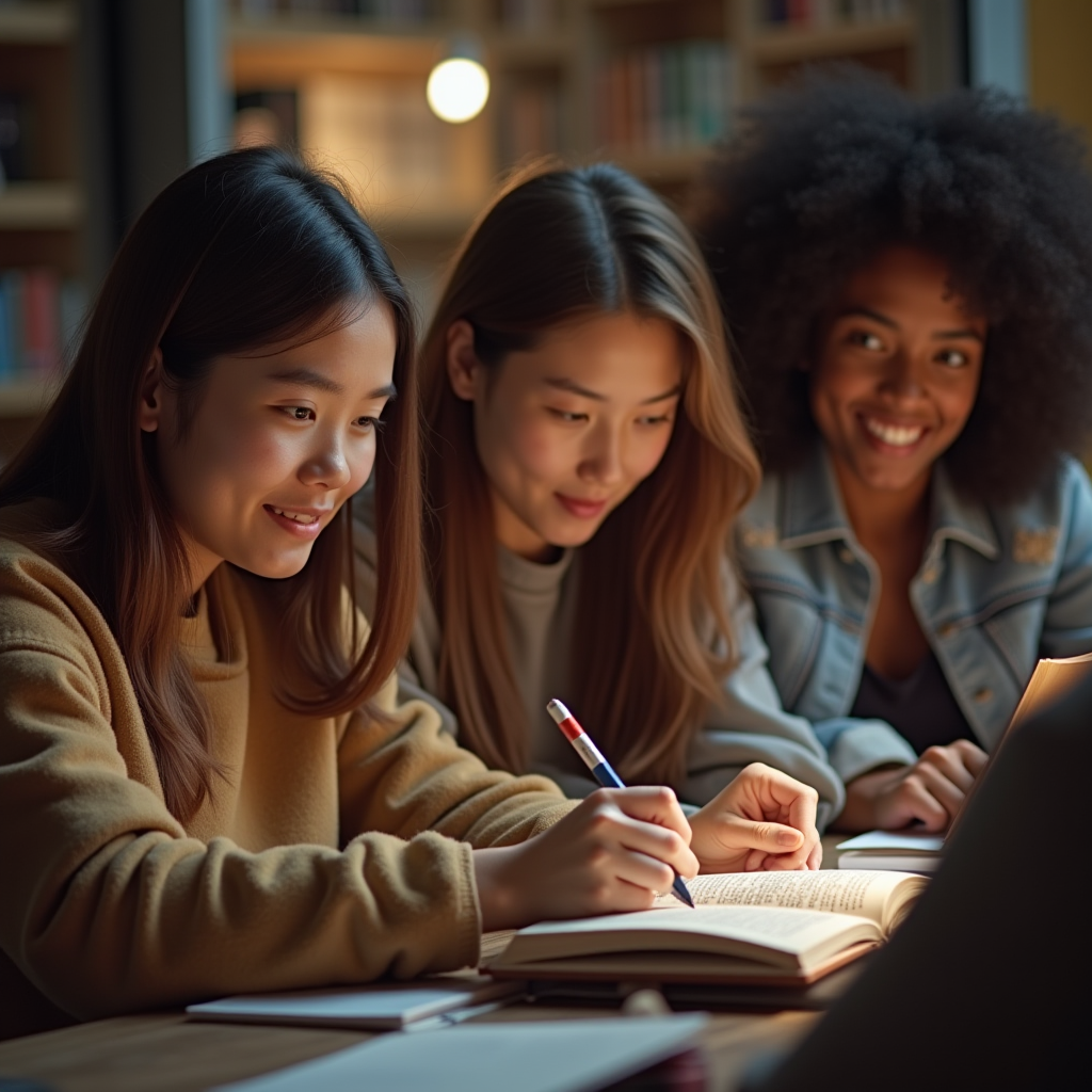 Різноманітна група людей, які читають та навчаються