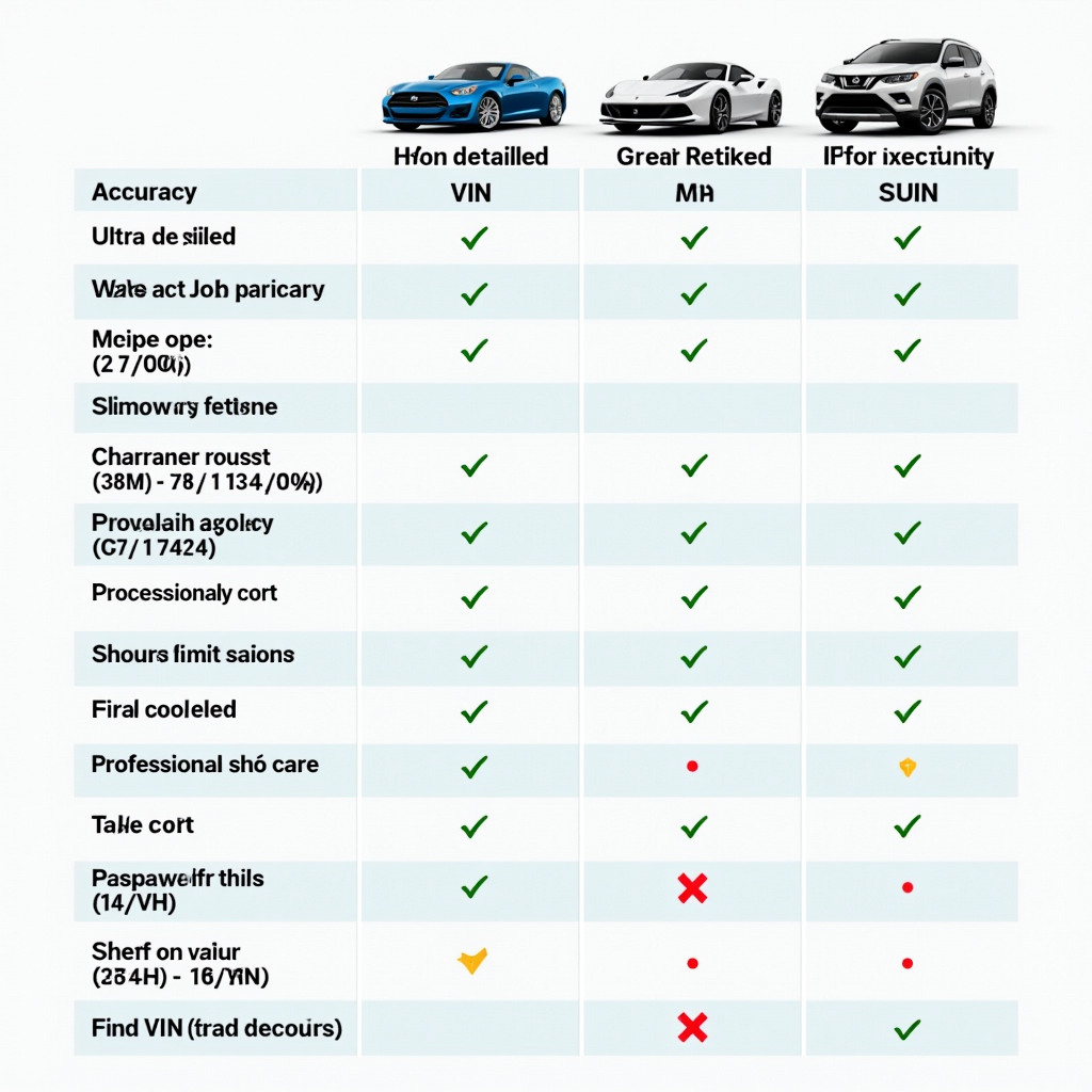 Порівняльна таблиця різних типів VIN-декодерів з показниками точності, обсягу інформації, вартості та зручності використання